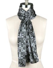 Modern needlepoint look black and white silk charmeuse scarf