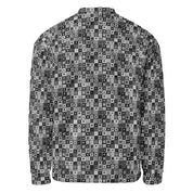 Back view of the stylish monotoned print unisex jacket 