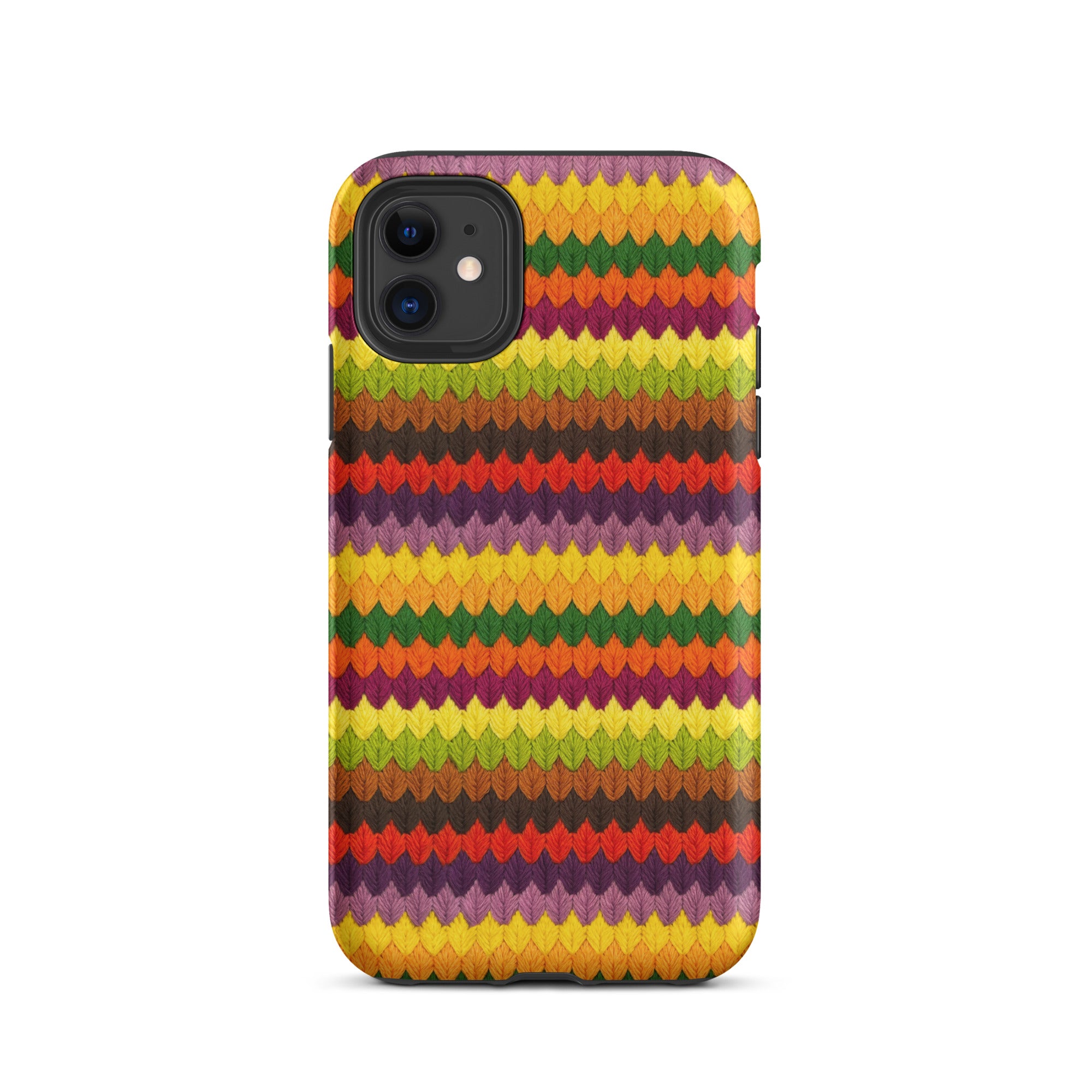 Fall leaf case for iPhone 11 in textural stitched look stripes