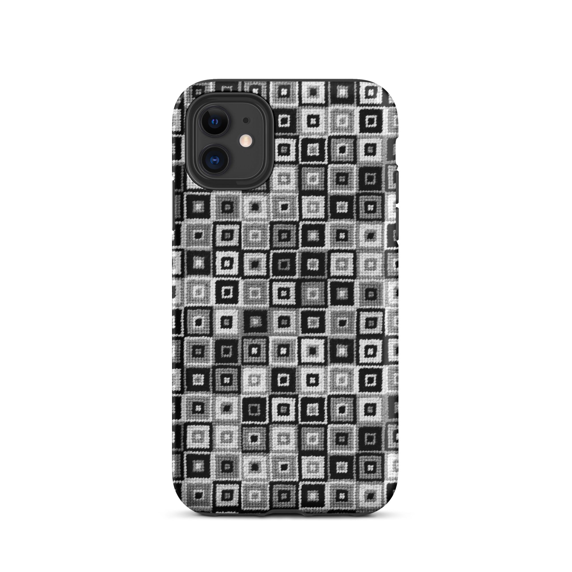 Black and white squares stitched-look iPhone 11 case