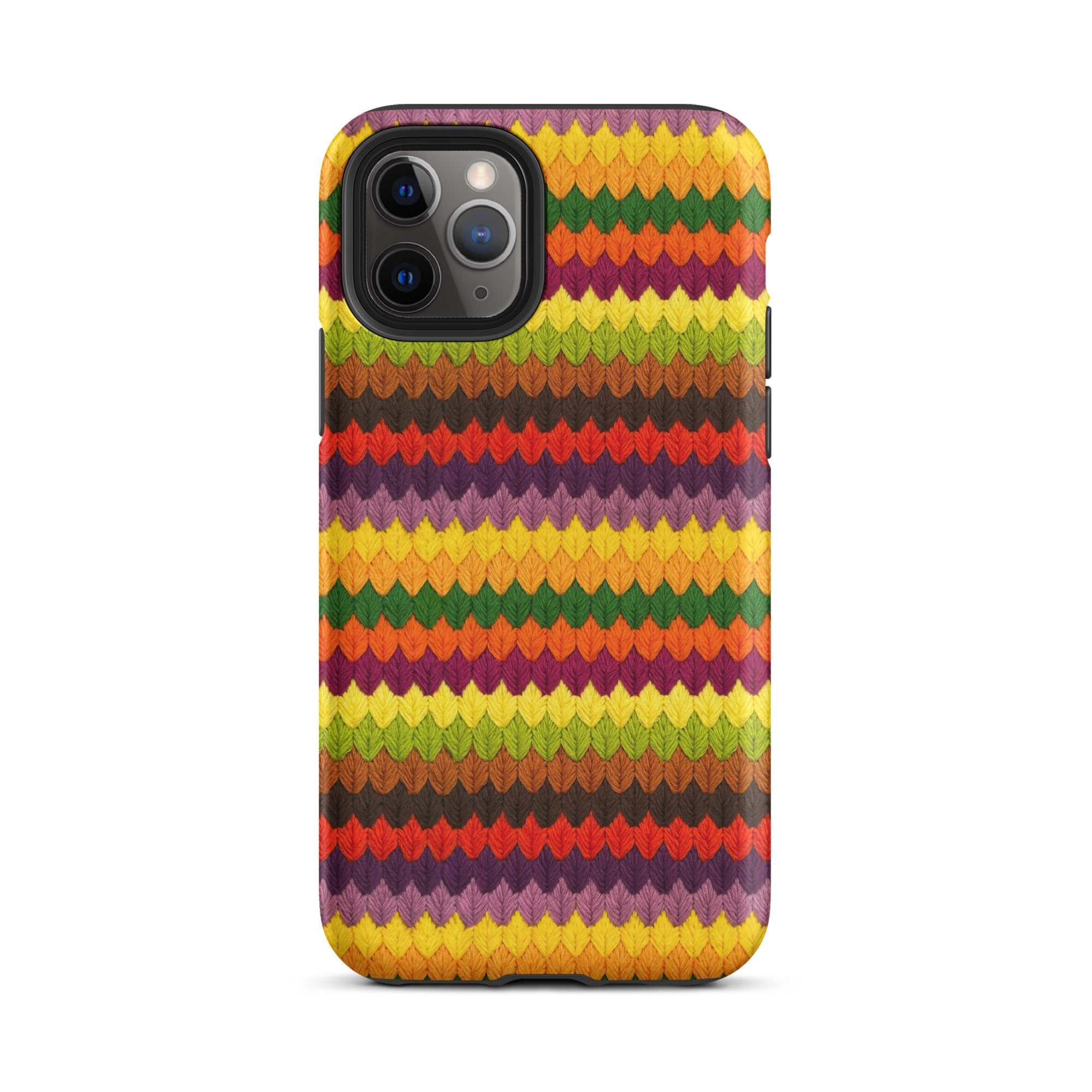 Colorful fall leaf iPhone 11 Pro case in stitched-look stripes