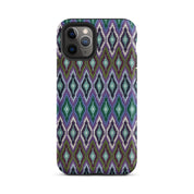 Blue and purple iPhone 11 Pro case in stitched-look geometric diamonds pattern