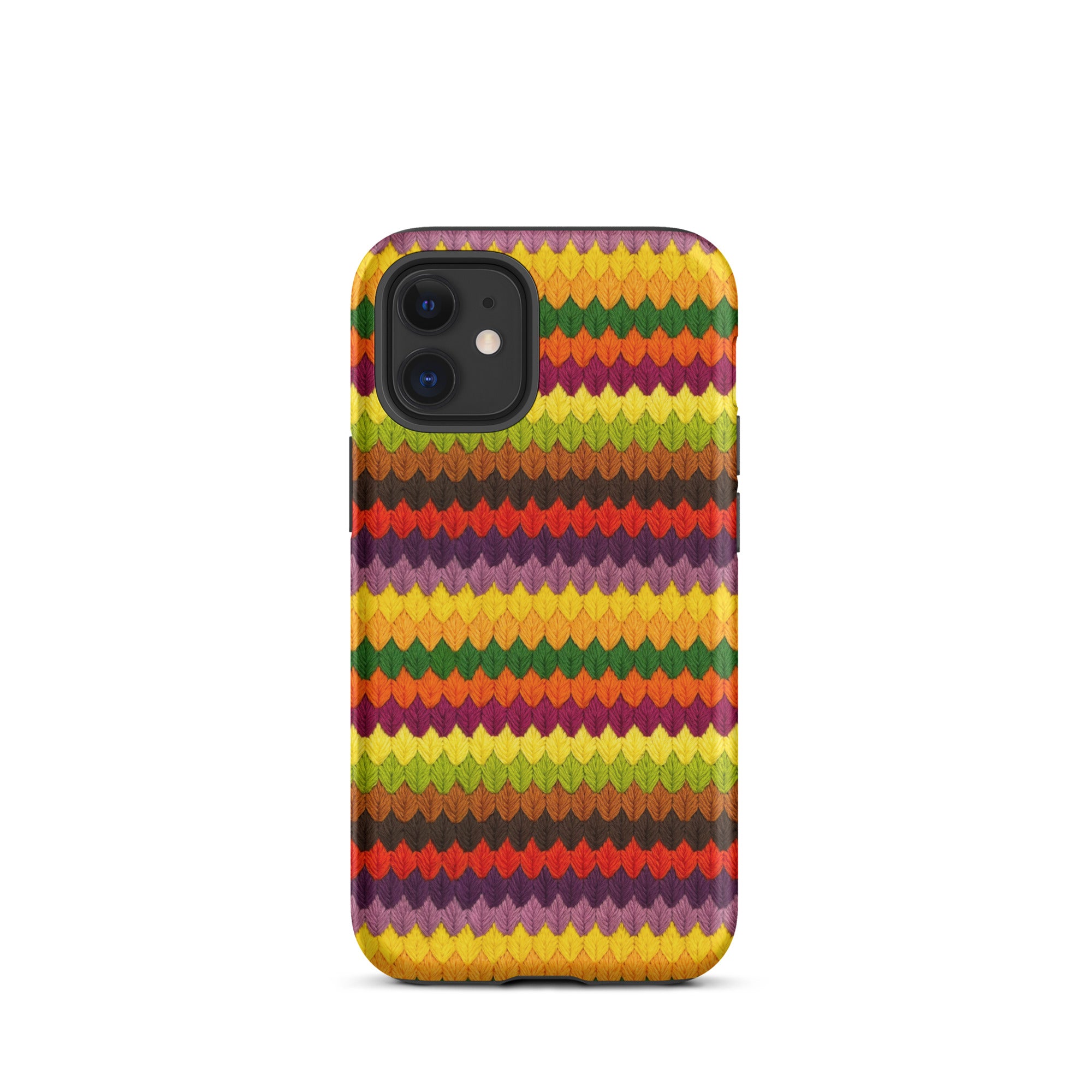 iPhone 12 Mini phone case autumn leaf stripe needlepoint-look