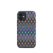 iPhone 12 Mini case multicolor geometric pattern in blue, indigo, purple, green and white