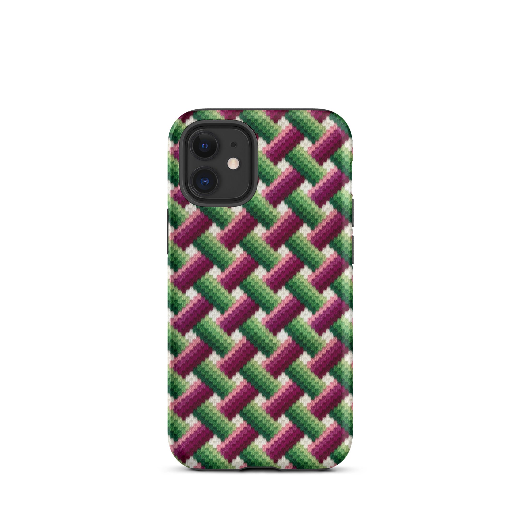 Case for iPhone 12 Mini basket weave design greens and pinks