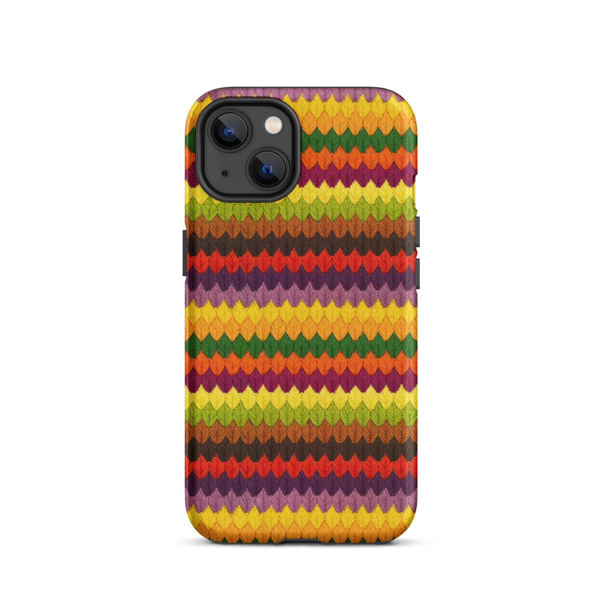 Fall colors phone case for iPhone 13 leaf stripe in yellow, orange, green, gold purple and brown
