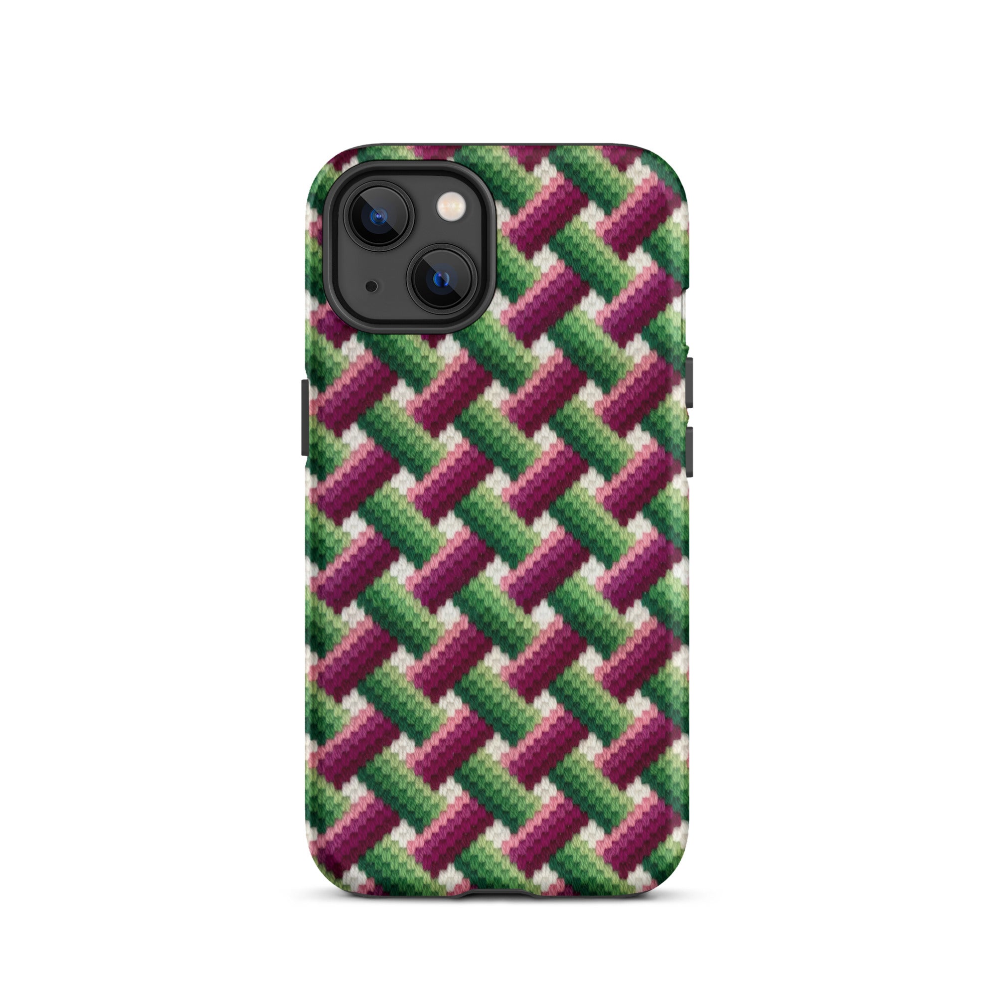 Eye-catching basketweave needlepoint-look iPhone 13 case