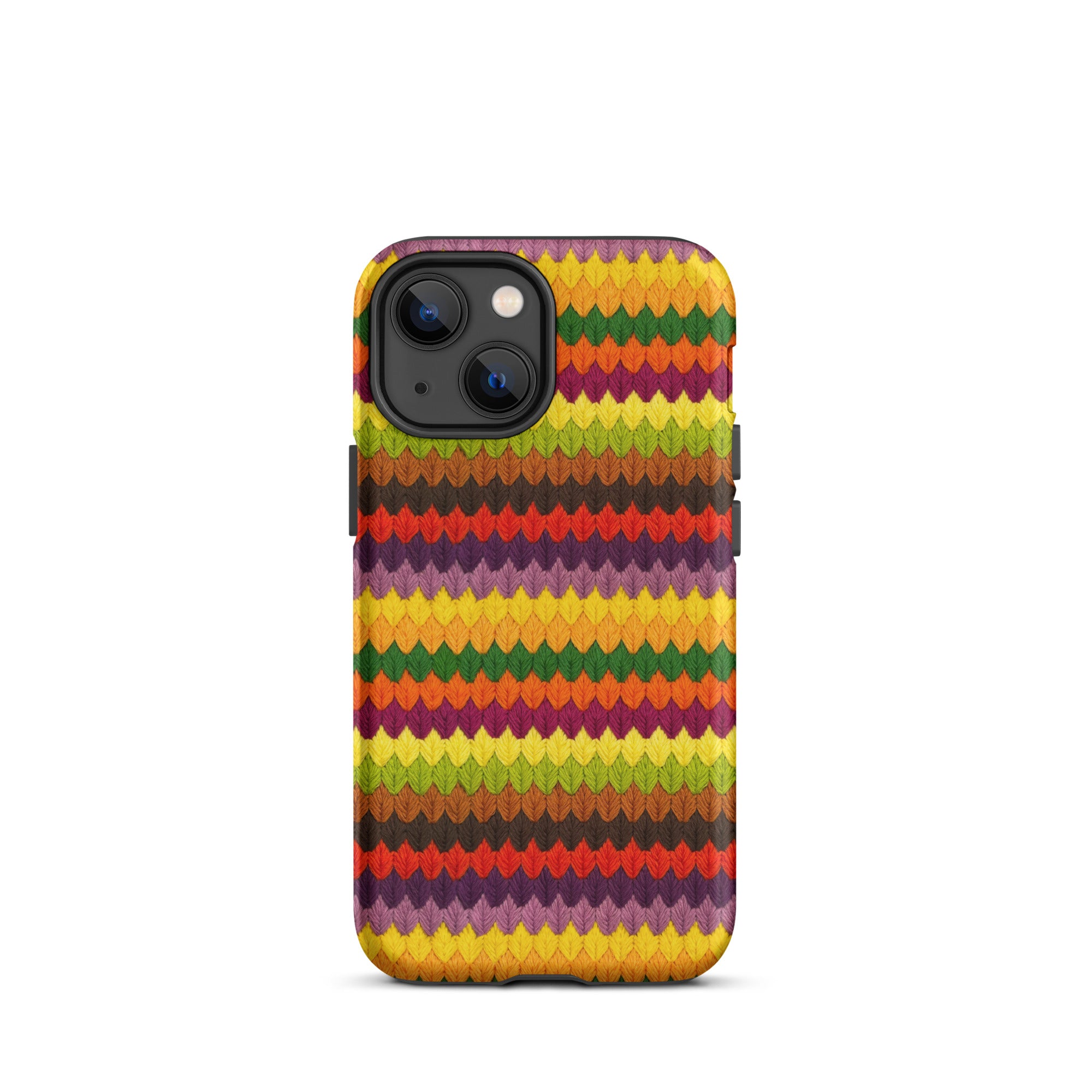 Autumn themed iPhone 13 Mini Case with embroidered leaf stripes