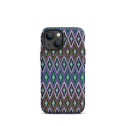 Cool colors iPhone 13 Mini phone case in geometric diamond needlepoint-look design