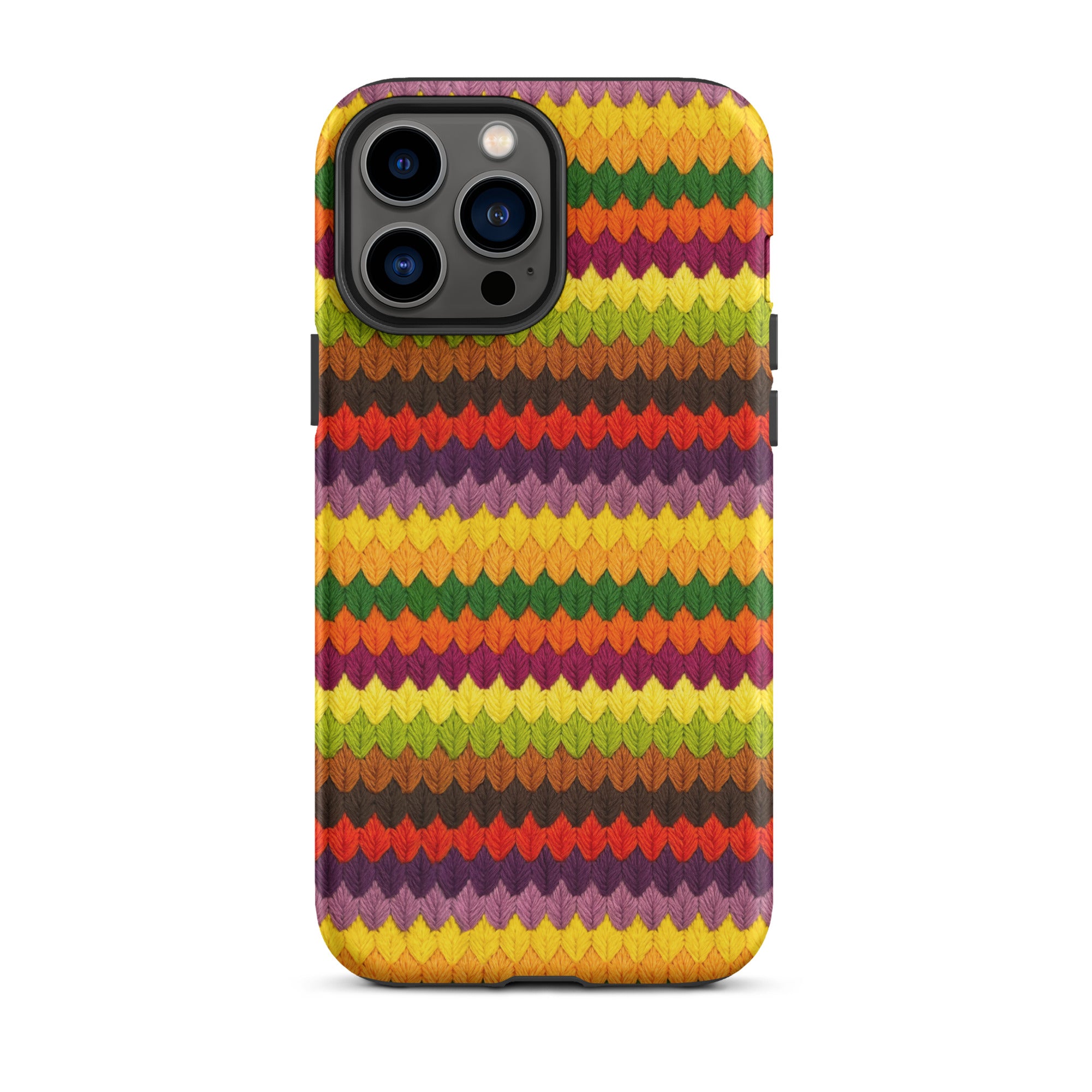 Autumn leaves stripe iPhone 13 Pro Max case stitched-look