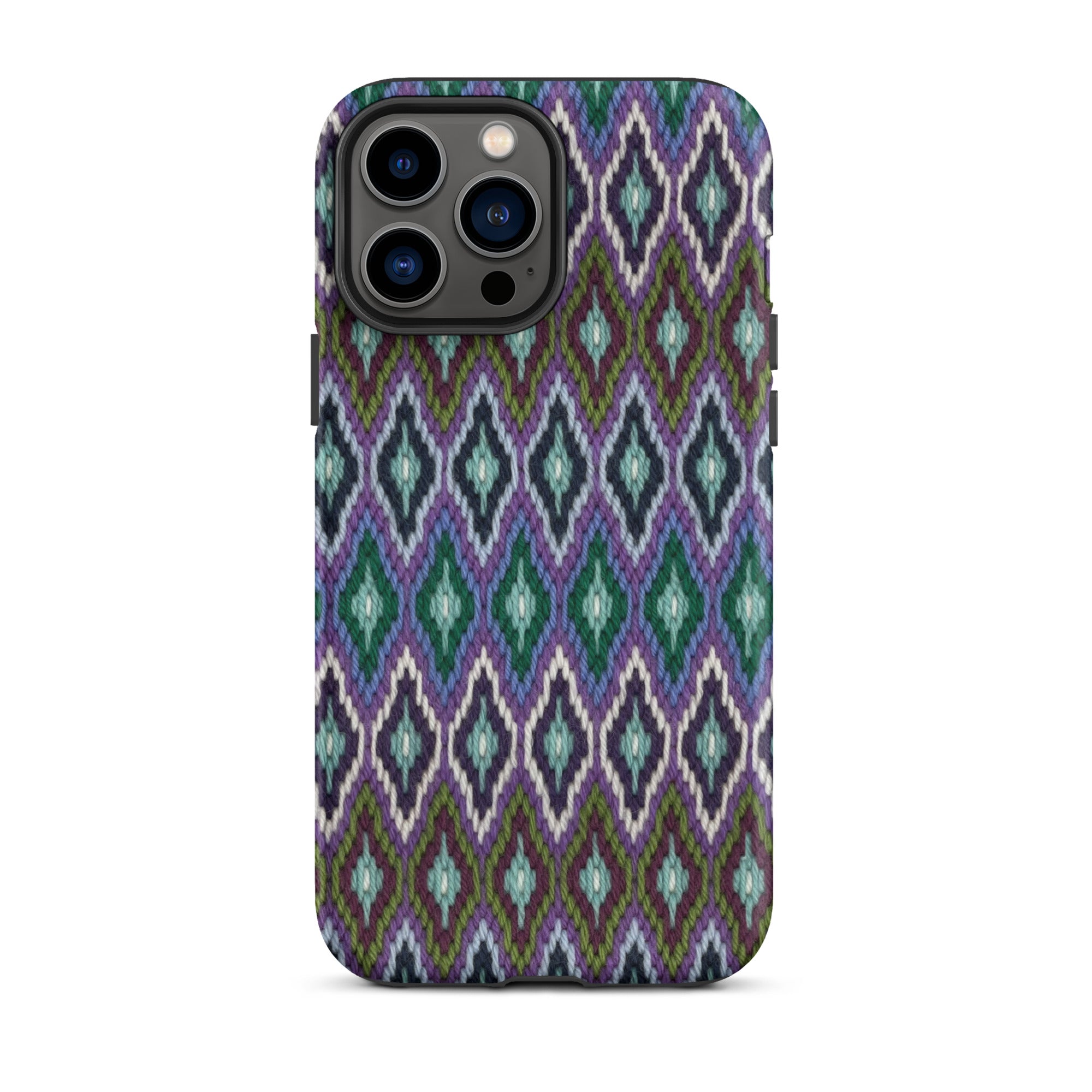 Colorful eye-catching iPhone 13 Pro Max case Bargello needlepoint-look