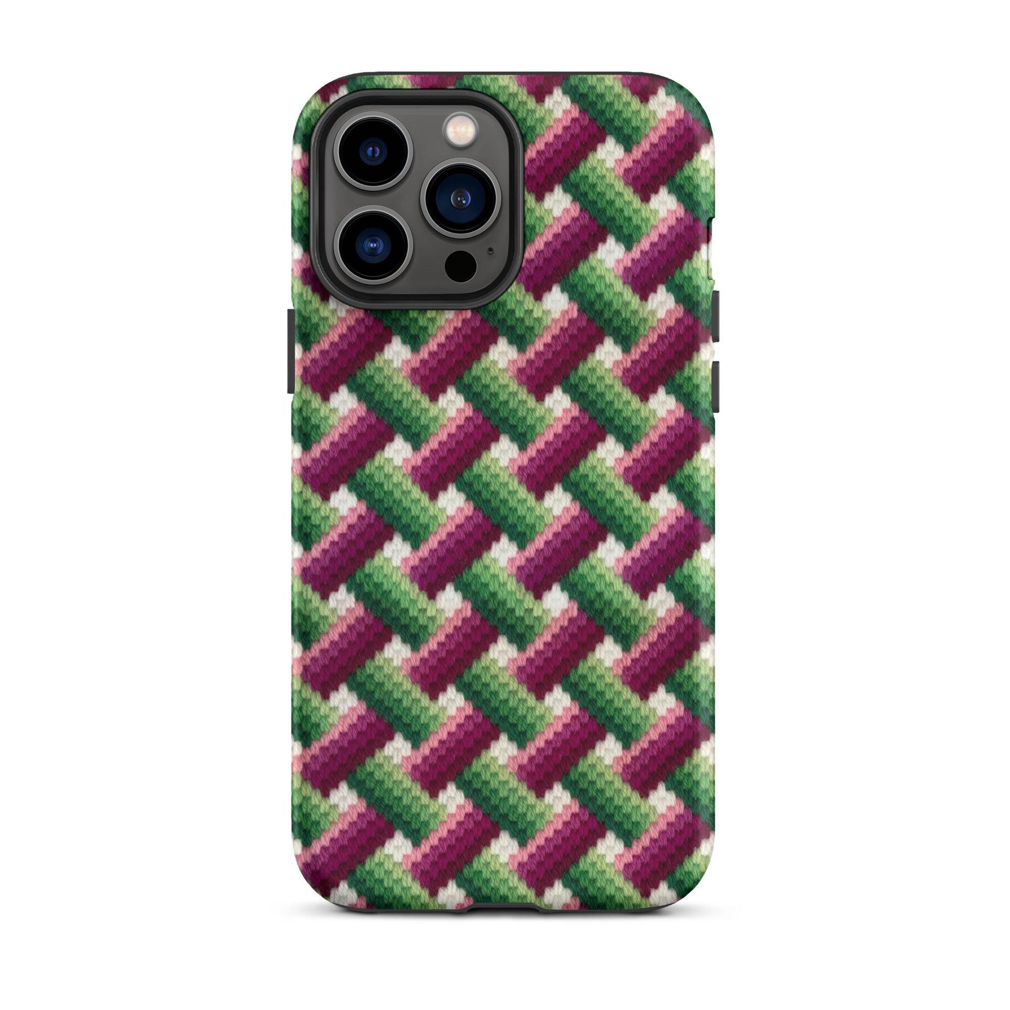 Geometric basket weave needlepoint-look iPhone 13 Pro Max phone case