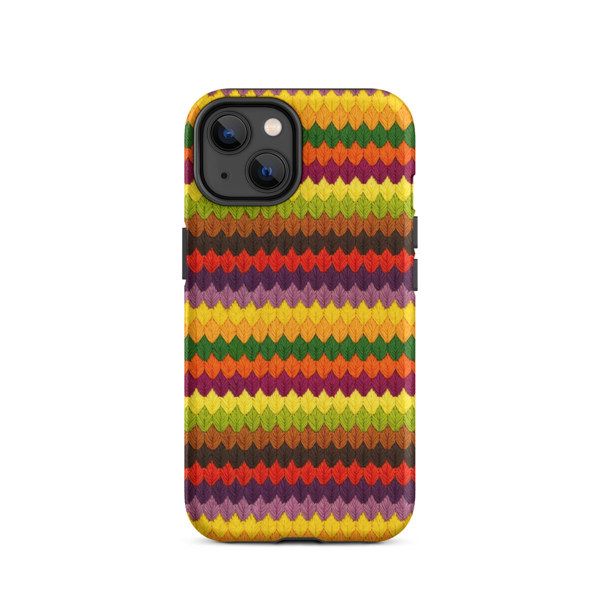 Fall colors stripe iPhone 14 phone case embroidery leaf design