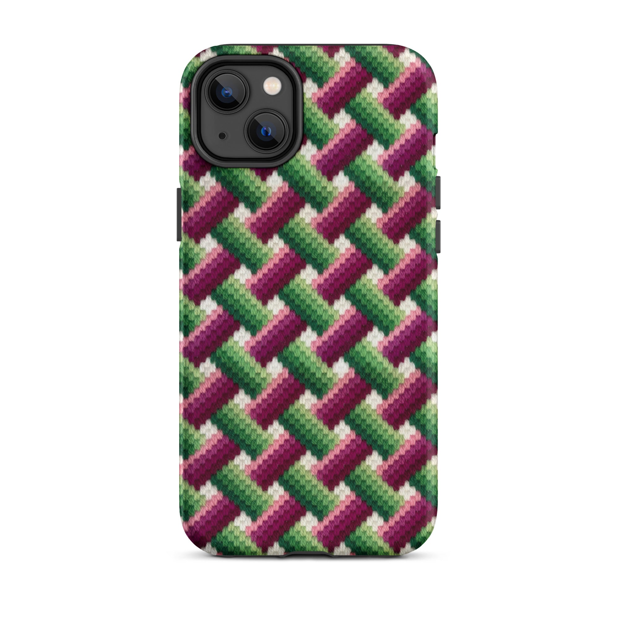 Colorful basketweave iPhone 14 Plus case Bargello needlepoint look