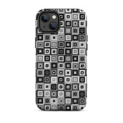 Black and white geometric stitched-look iPhone 14 Plus case