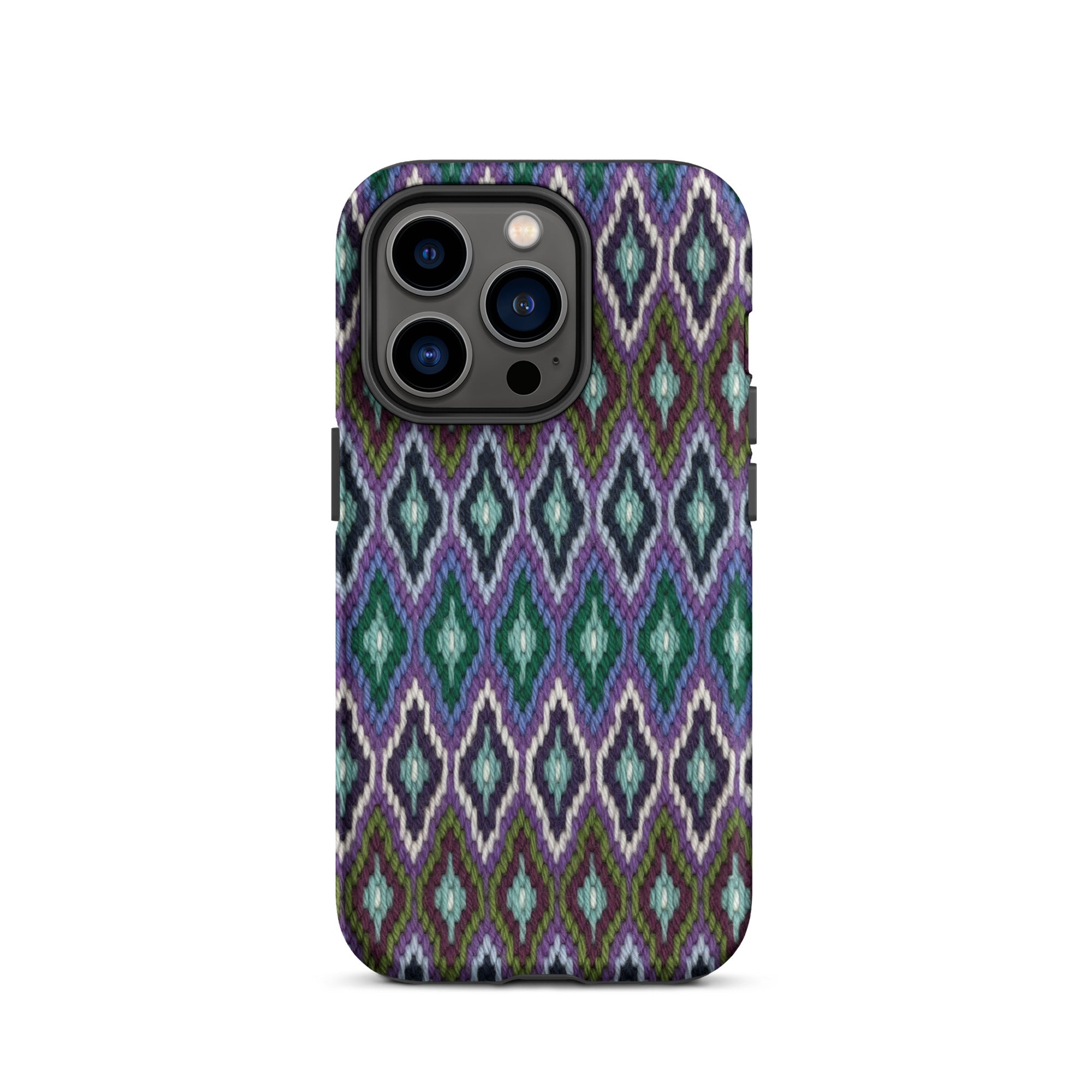 iPhone 14 Pro case in beautiful Bargello yarn needlepoint design