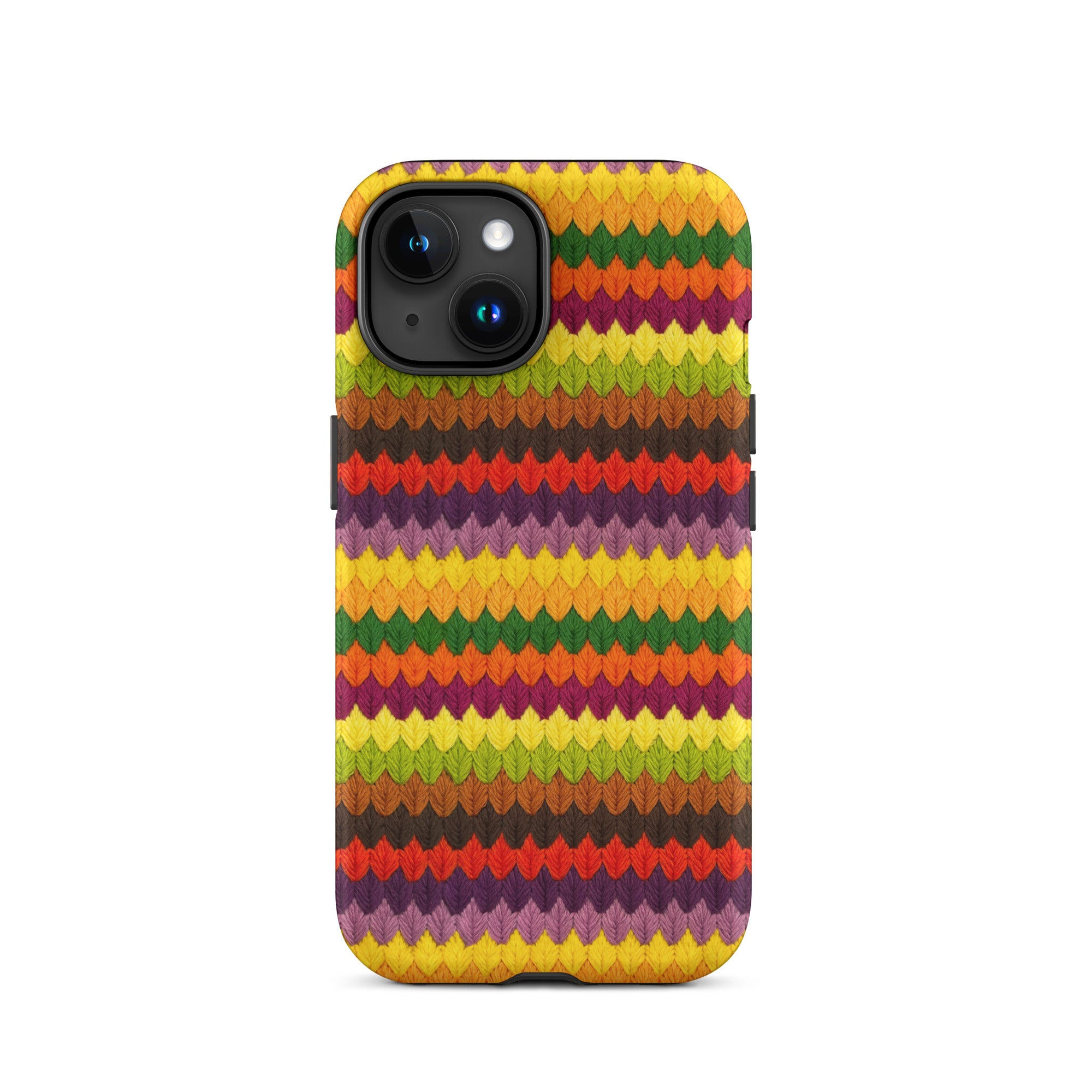 iPhone 15 phone case fall themed orange,gold, green, brown and purple leaf stripes