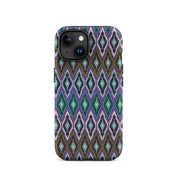 Needlepoint-look eye-catching iPhone 15 case in diamonds graphic yarns pattern