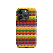 Embroidered-look fall leaves iPhone 15 Pro phone case warm stripes