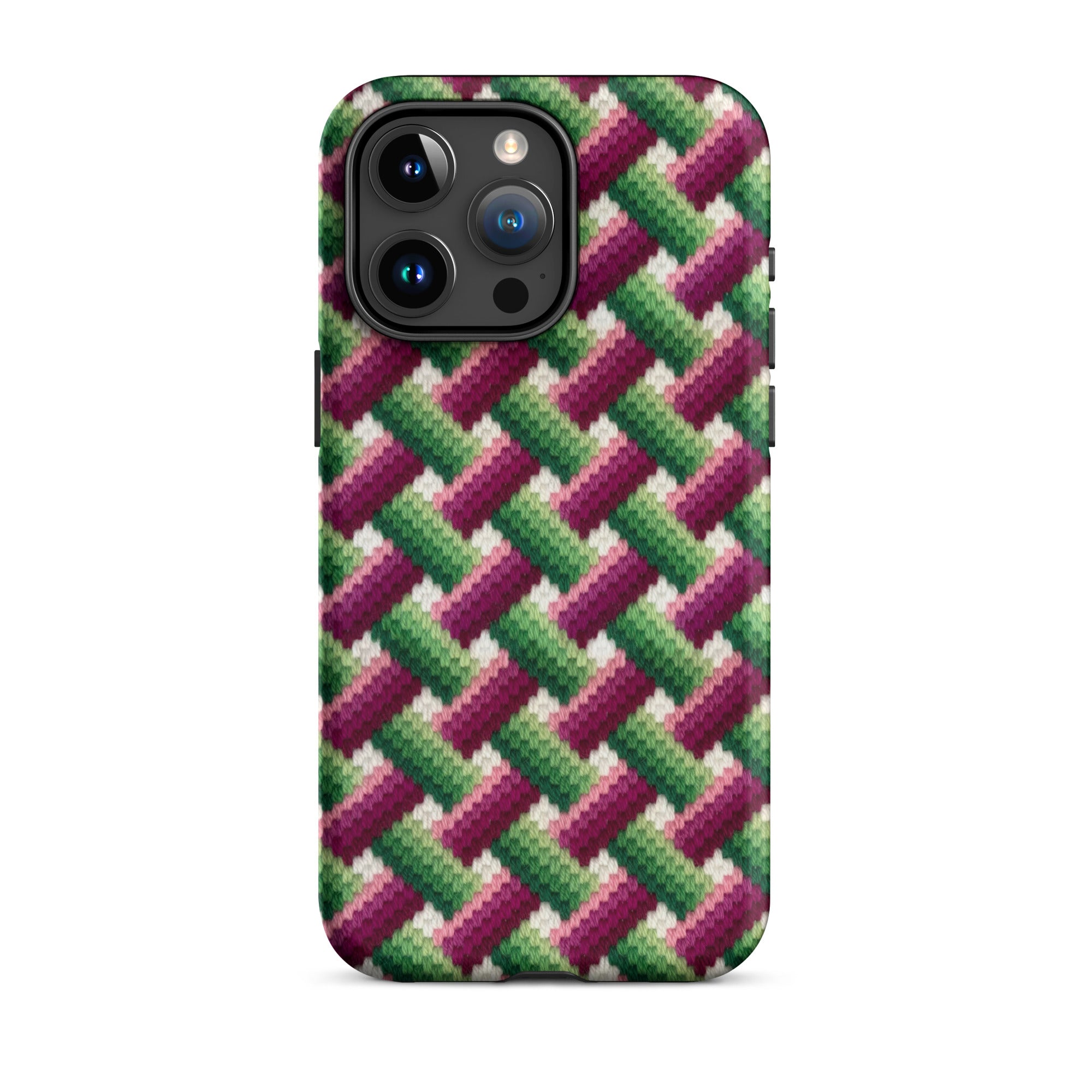 Case for iPhone 15 Pro Max in geometric needlepoint pattern