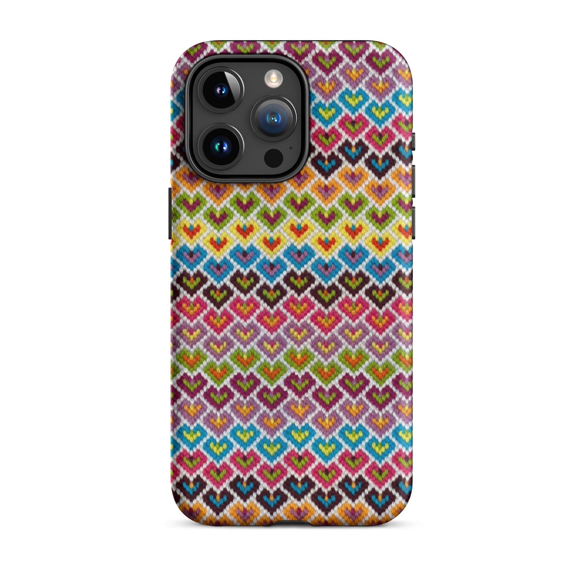 hearts phone case for iPhone 15 Pro Max in rainbow colors