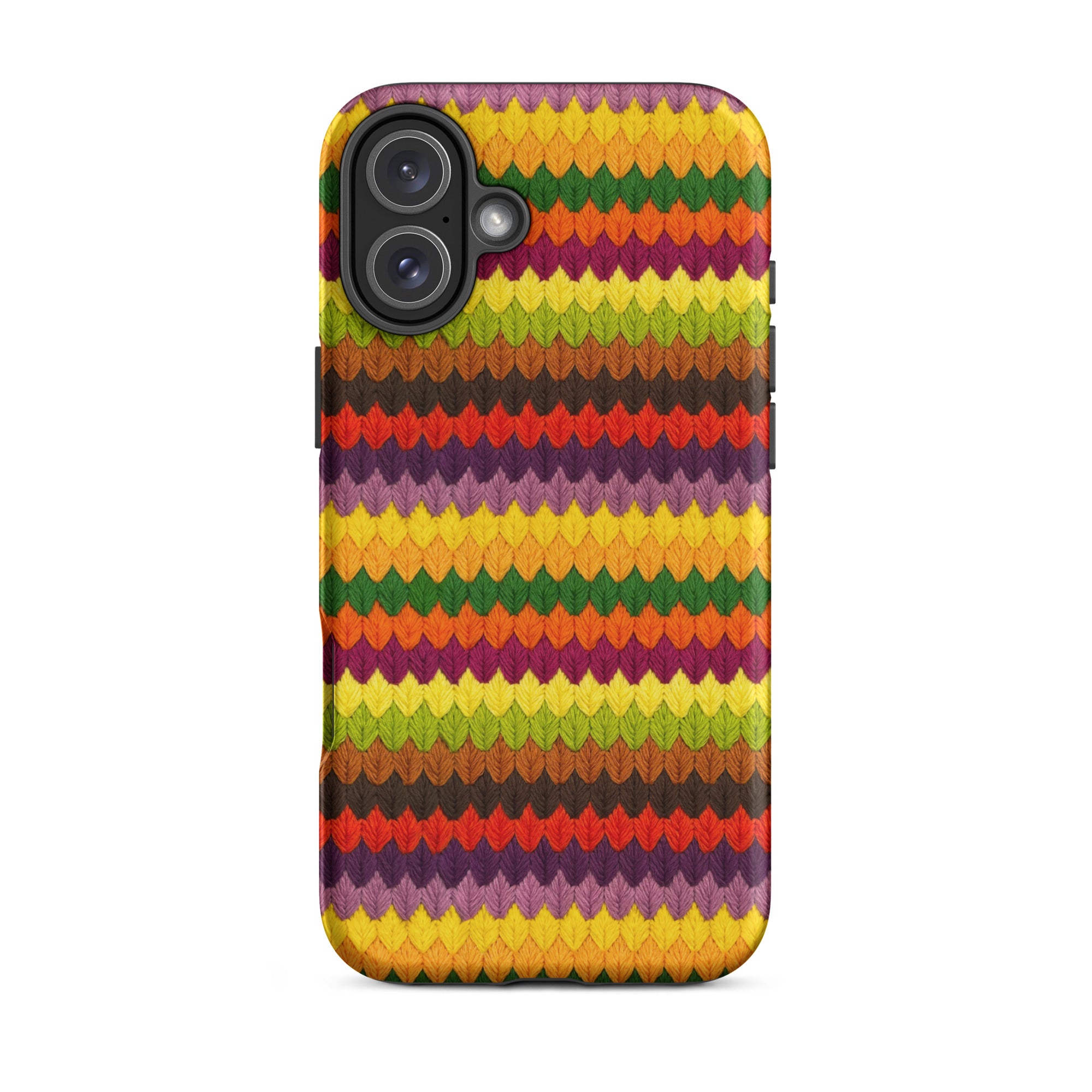 iPhone 16 fall leaf phone case in fun warm colors stripe