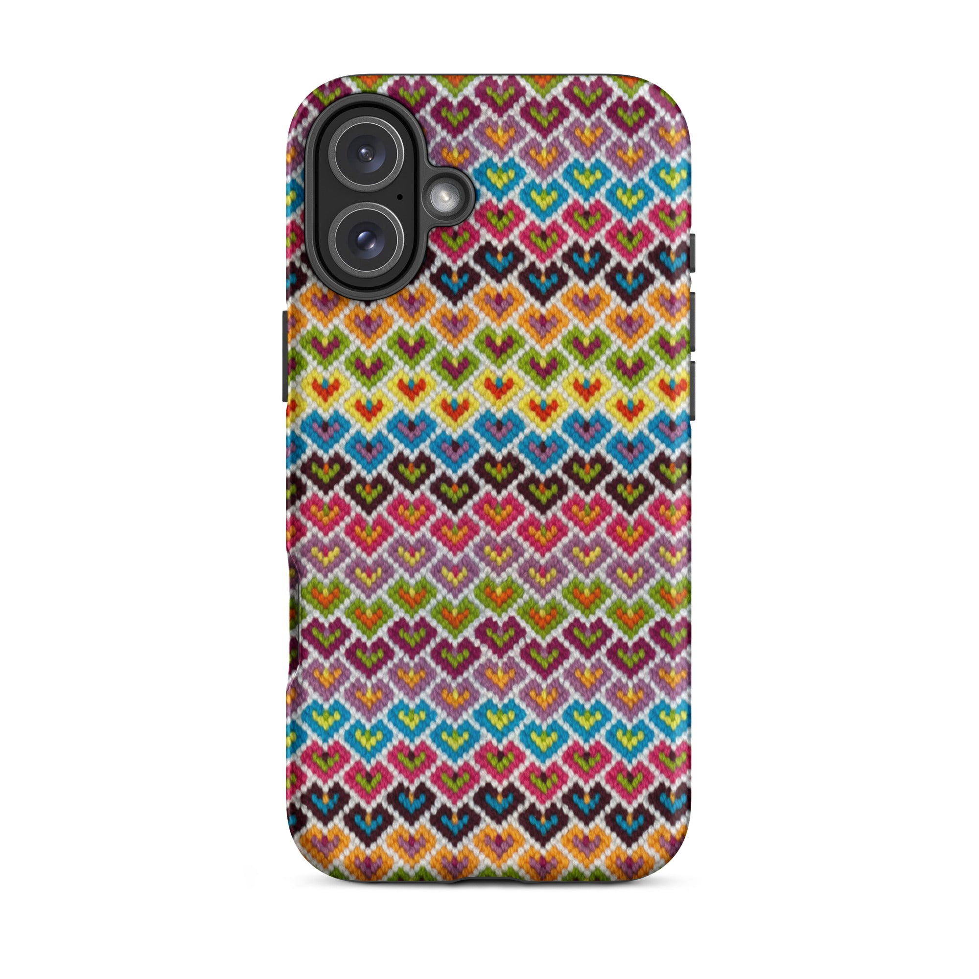 Needlepoint hearts patterned phone case for iPhone 16 Plus