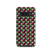 Eye catching Samsung phone case for Galaxy s10 in Bargello basketweave green and magenta pink
