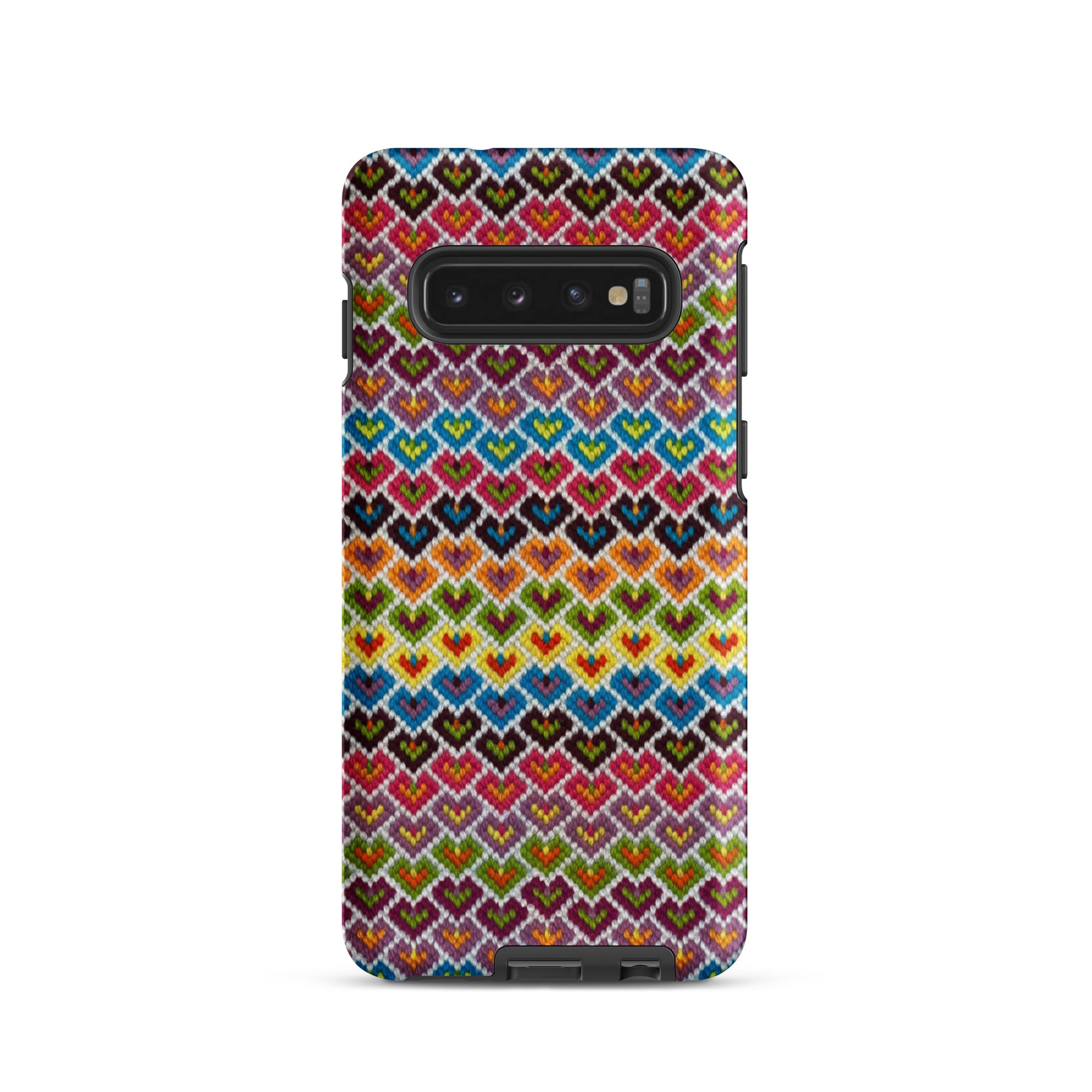 Stitched look heart design phone case for Samsung Galaxy s10 in multicolor
