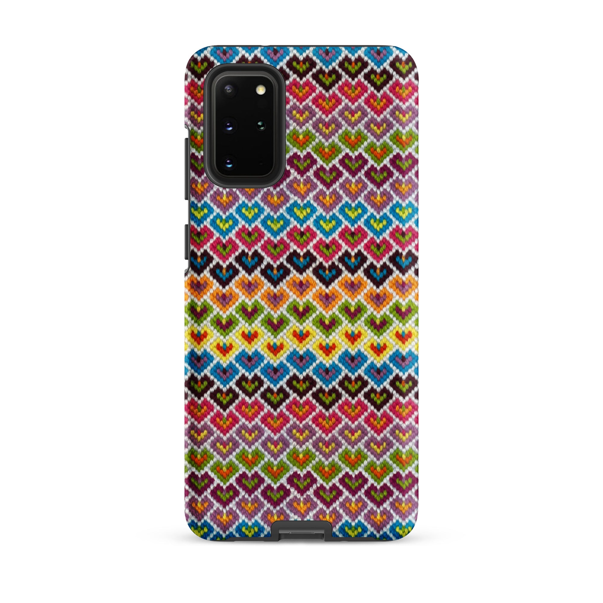 Samsung Galaxy s20 Plus in multicolor needlepoint hearts pattern