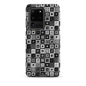 Samsung Galaxy s20 Ultra case geometric stitched pattern in black, white and grey