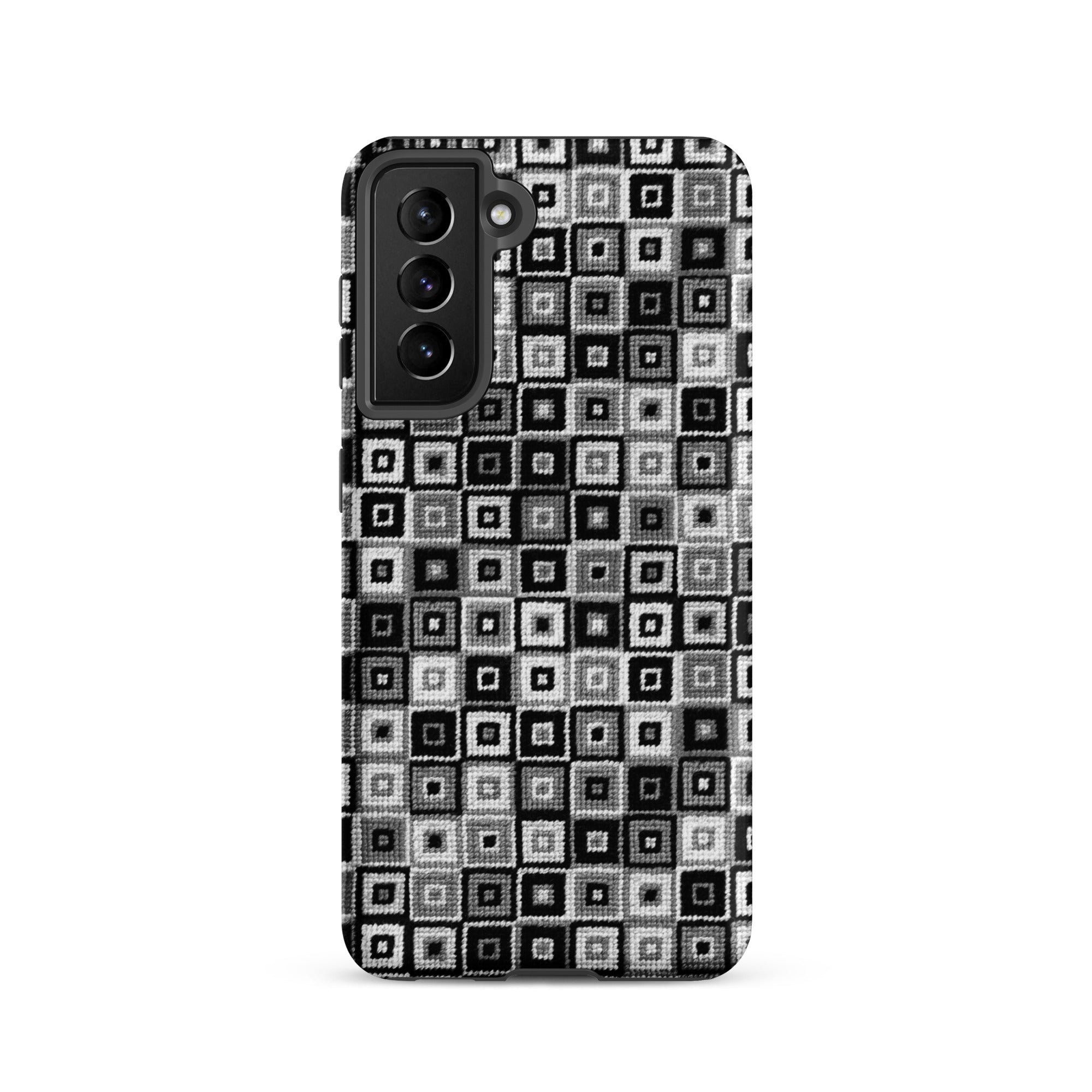 Needlepoint pattern Samsung Galaxy s21 phone case in modern black and white