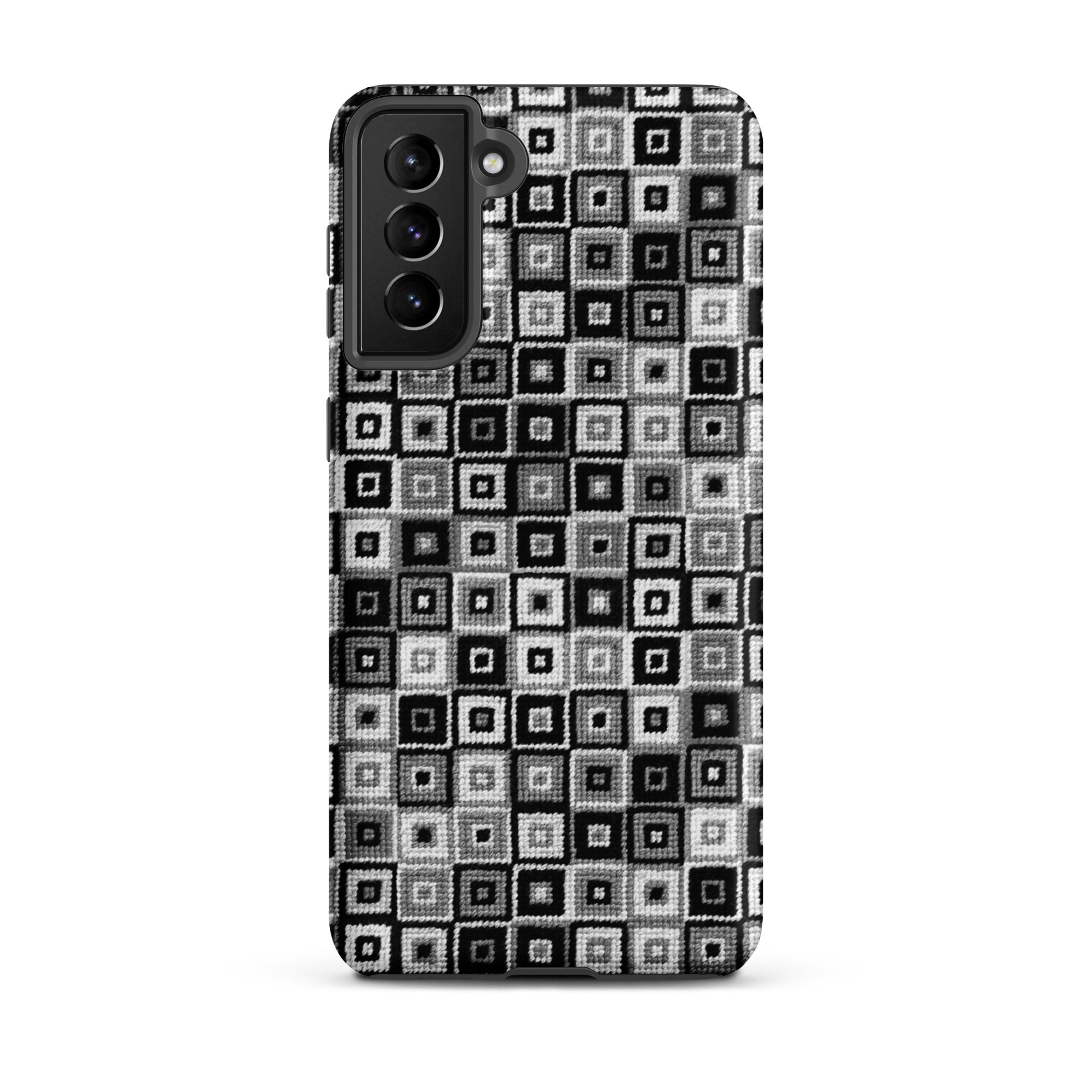 Modern checkerboard phone case for Samsung Galaxy s21 Plus in black, white and grey