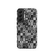 Samsung Galaxy s22 monochrome phone case in geometric needlepoint-look
