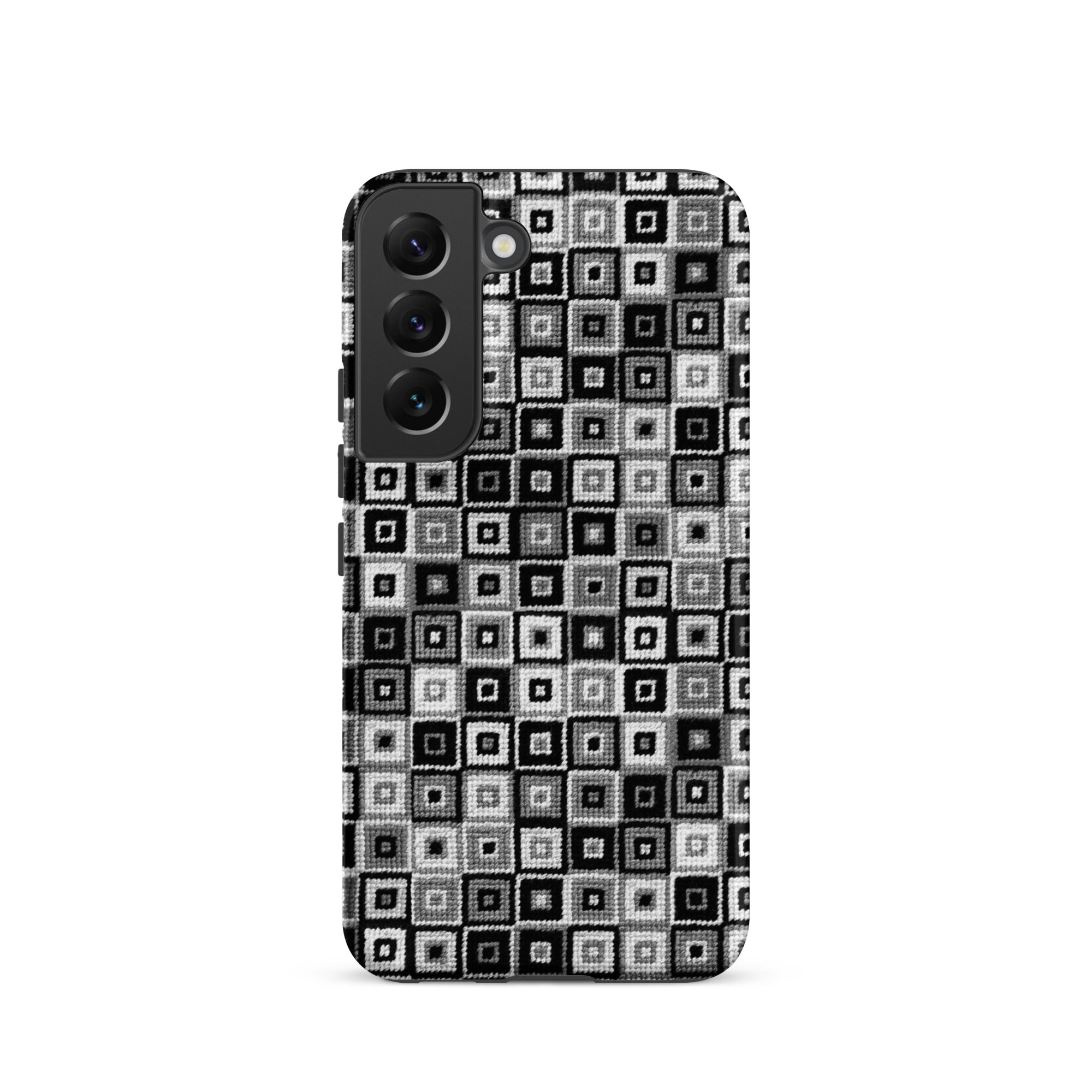 Samsung Galaxy s22 monochrome phone case in geometric needlepoint-look