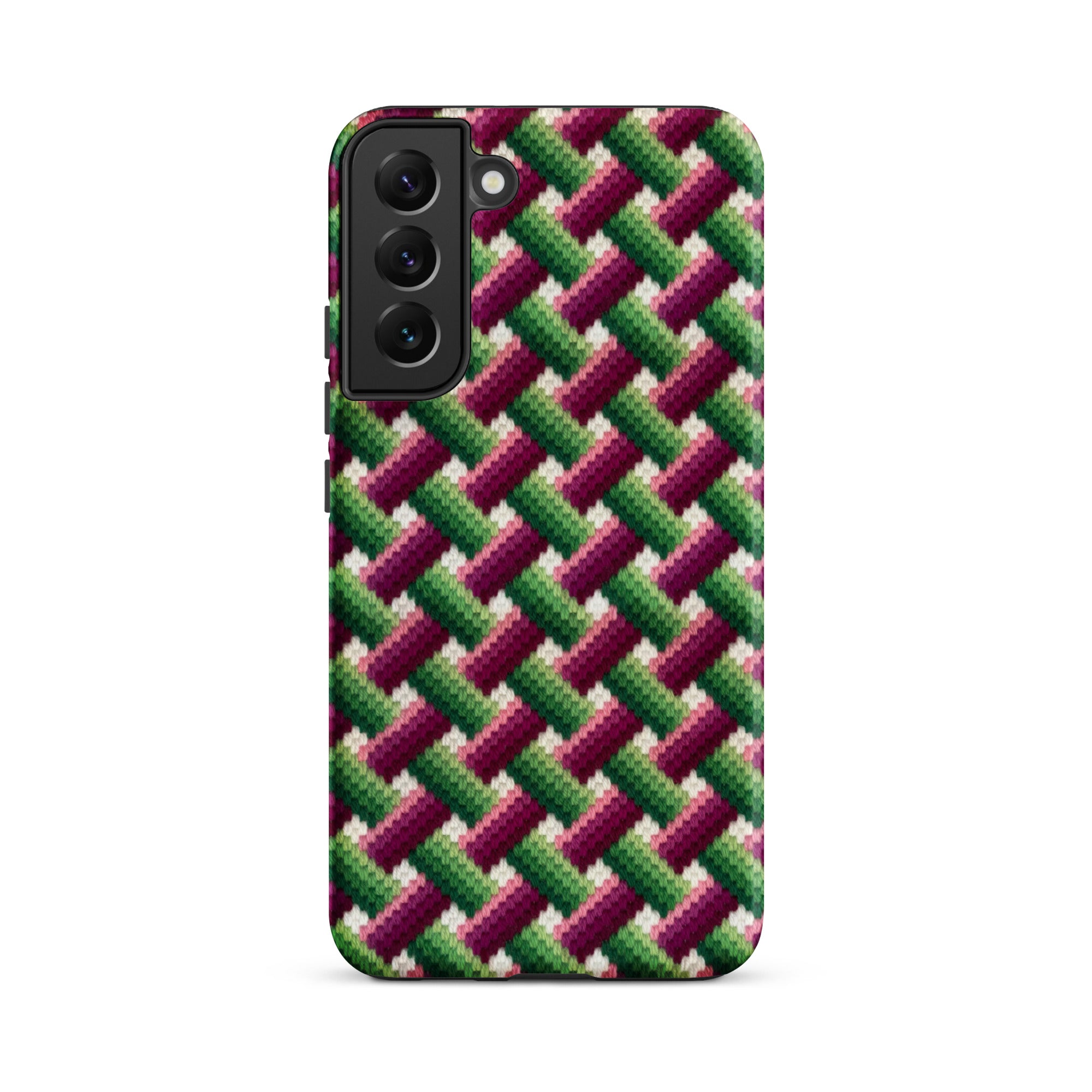 Eye-catching Samsung Galaxy s22 Plus phone case in Bargello design