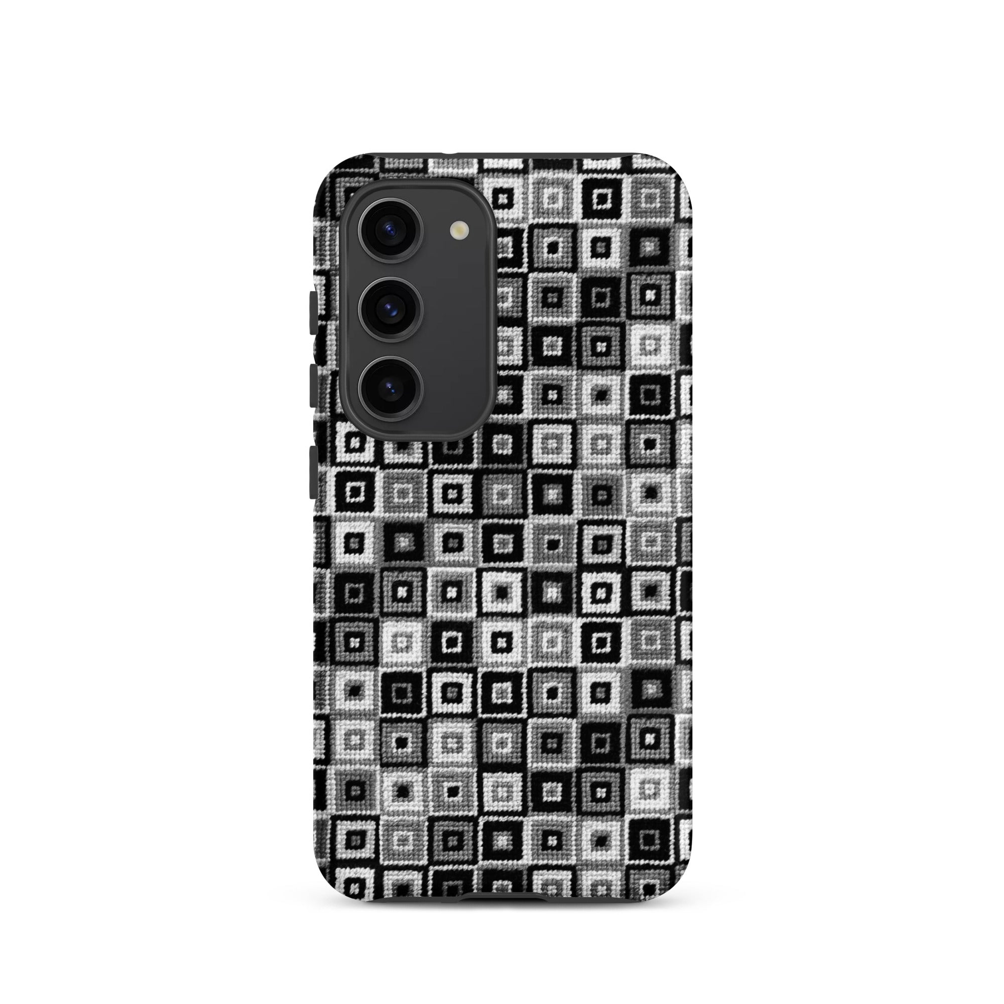 Mod black and white Samsung Galaxy s23 case needlepoint-look