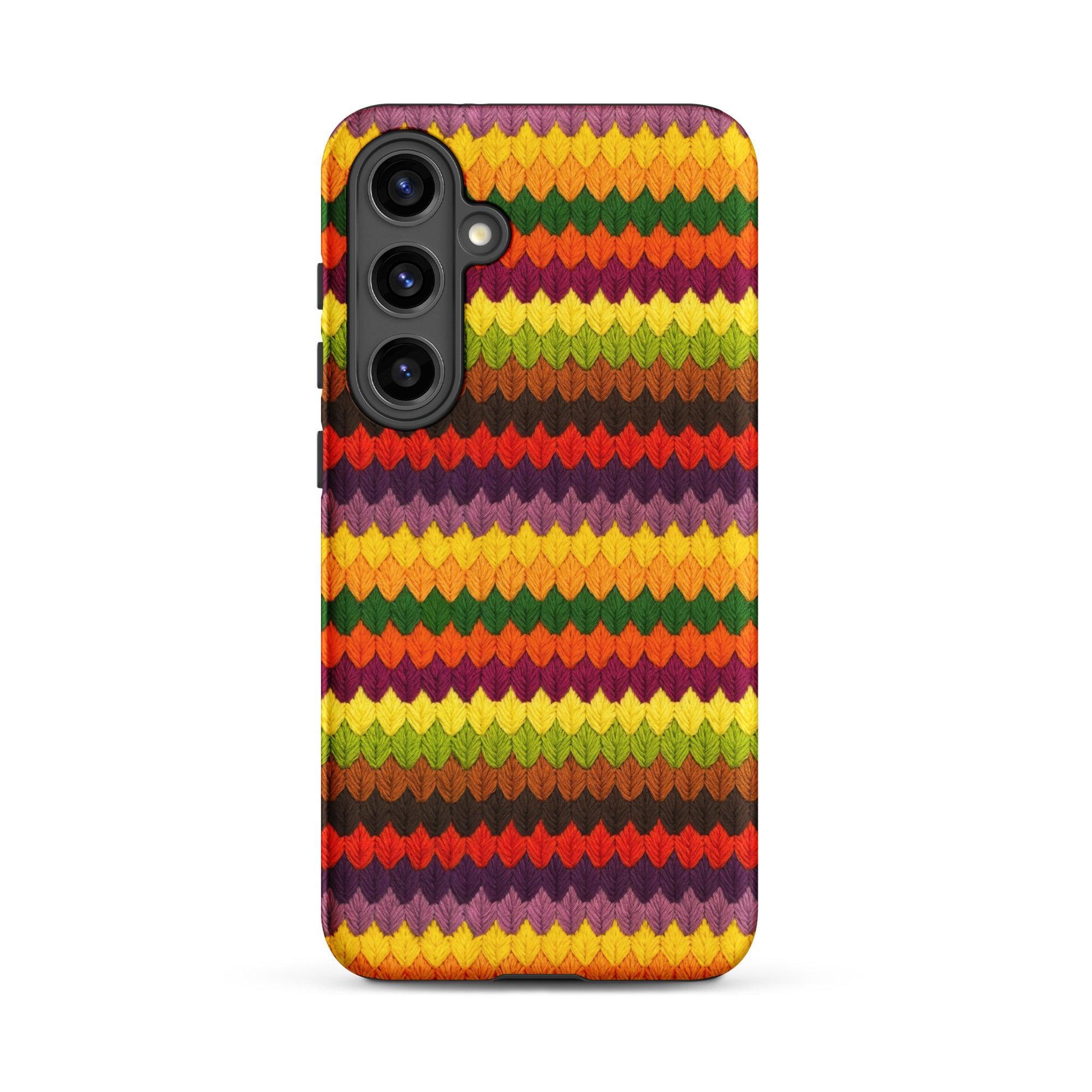 Colorful striped phone case for Samsung Galaxy s24 Plus stitched-look leaves