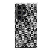 Black pattern phone case for Samsung Galaxy s24 Ultra in needlepoint-look squares